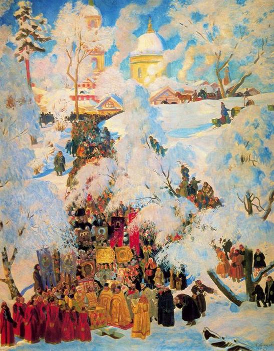 Wikioo.org - สารานุกรมวิจิตรศิลป์ - จิตรกรรม Boris Mikhaylovich Kustodiev - Consecration of Water on Twelfth Day