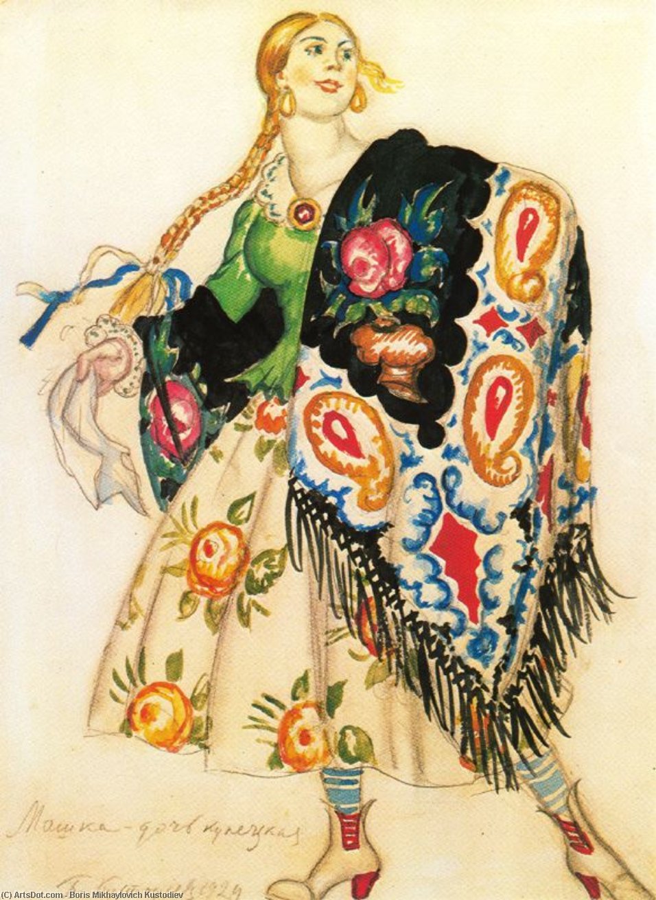 Wikioo.org - The Encyclopedia of Fine Arts - Painting, Artwork by Boris Mikhaylovich Kustodiev - Mashka, the Mercant's Daughter