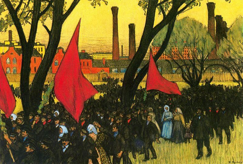 Wikioo.org - The Encyclopedia of Fine Arts - Painting, Artwork by Boris Mikhaylovich Kustodiev - May Day Demostration at the putilov Plant