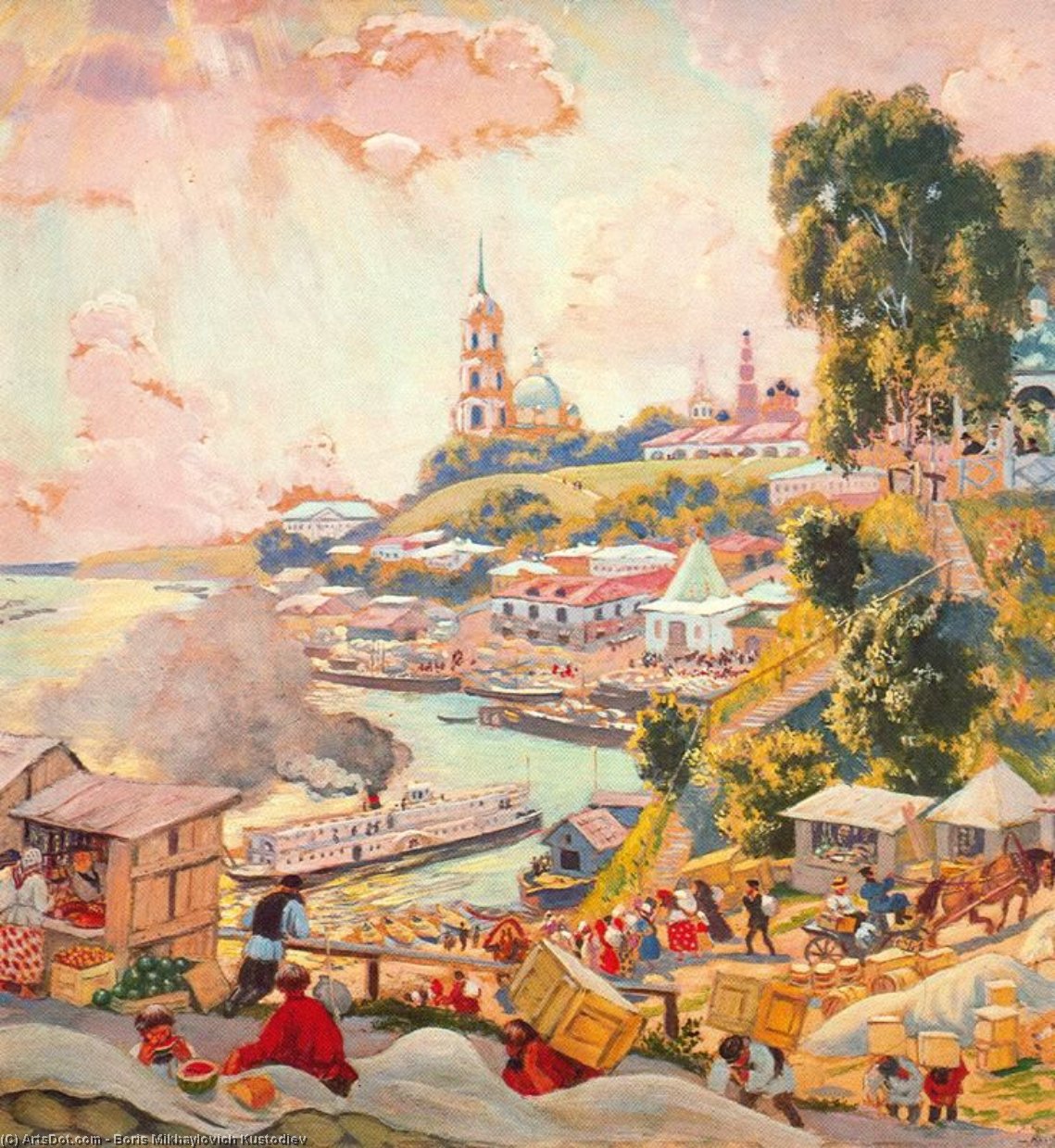 Wikoo.org - موسوعة الفنون الجميلة - اللوحة، العمل الفني Boris Mikhaylovich Kustodiev - On the Volga