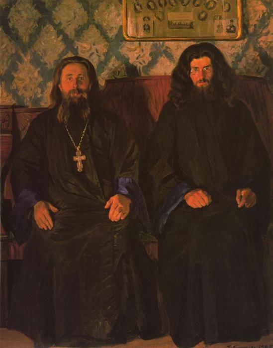 Wikioo.org - The Encyclopedia of Fine Arts - Painting, Artwork by Boris Mikhaylovich Kustodiev - Priest and Deacon