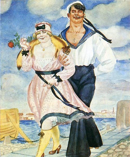 Wikioo.org - The Encyclopedia of Fine Arts - Painting, Artwork by Boris Mikhaylovich Kustodiev - Sailor and His Girl