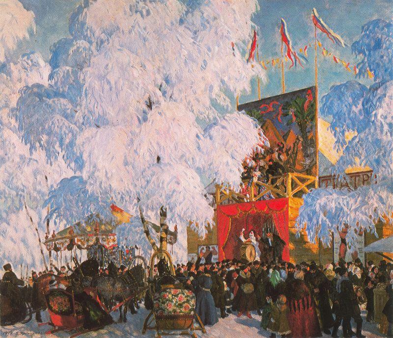 Wikioo.org - The Encyclopedia of Fine Arts - Painting, Artwork by Boris Mikhaylovich Kustodiev - Show-booths