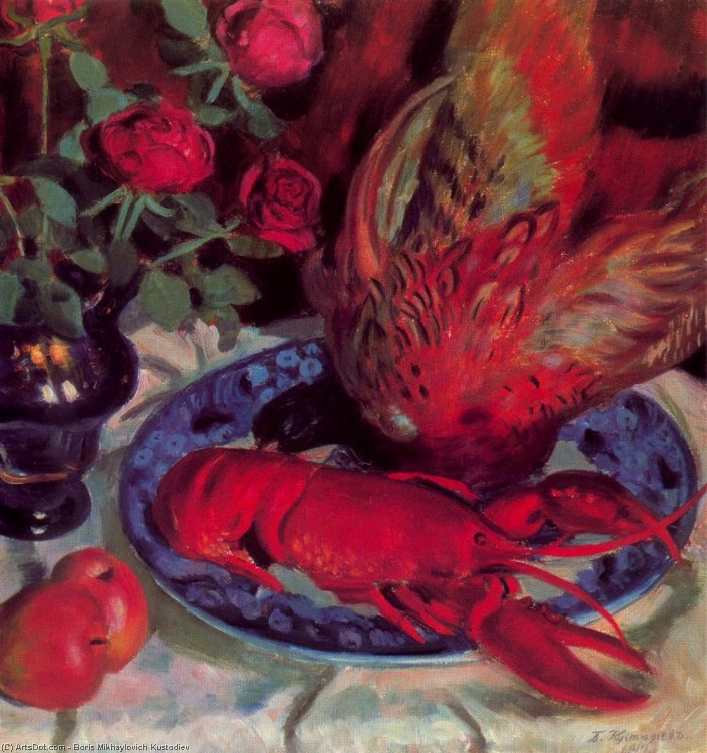 Wikioo.org - The Encyclopedia of Fine Arts - Painting, Artwork by Boris Mikhaylovich Kustodiev - Still Life with Pheasants