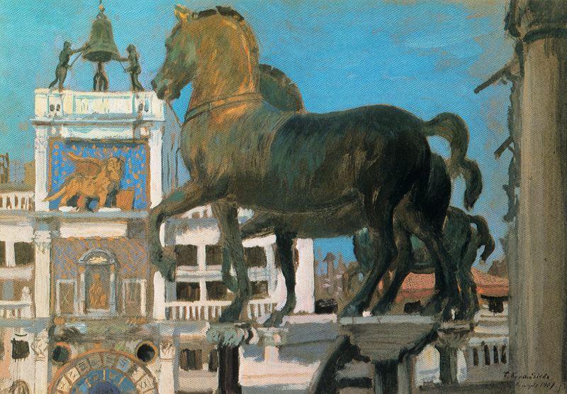 Wikioo.org – La Enciclopedia de las Bellas Artes - Pintura, Obras de arte de Boris Mikhaylovich Kustodiev - Venecia . el caballos de san marcos