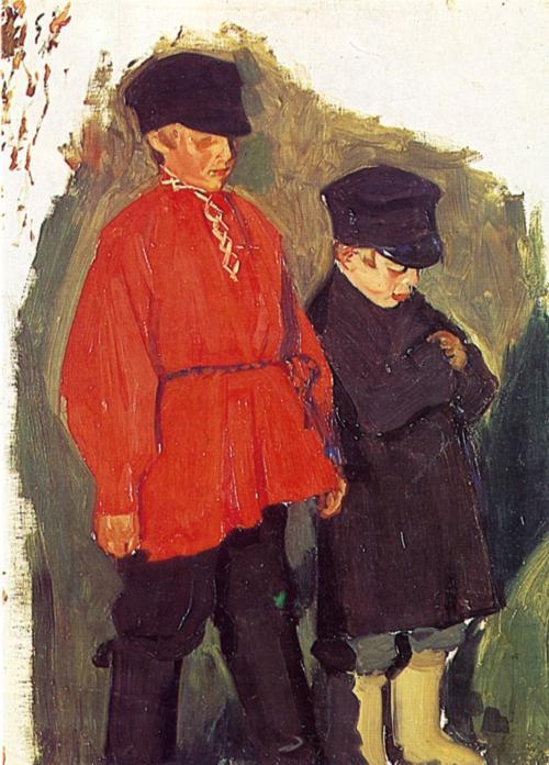 Wikioo.org - The Encyclopedia of Fine Arts - Painting, Artwork by Boris Mikhaylovich Kustodiev - Village Boys