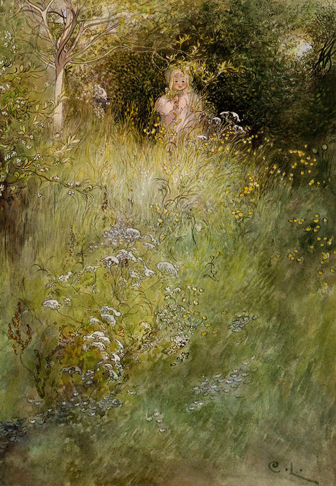 WikiOO.org - Encyclopedia of Fine Arts - Maalaus, taideteos Carl Larsson - A Fairy, or Kersti, and a View of a Meadow
