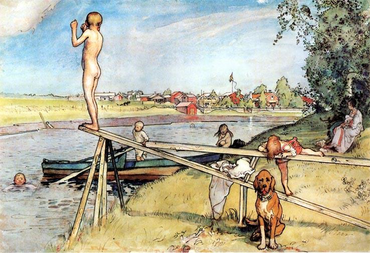 Wikioo.org - The Encyclopedia of Fine Arts - Painting, Artwork by Carl Larsson - A Good Place For Swimming