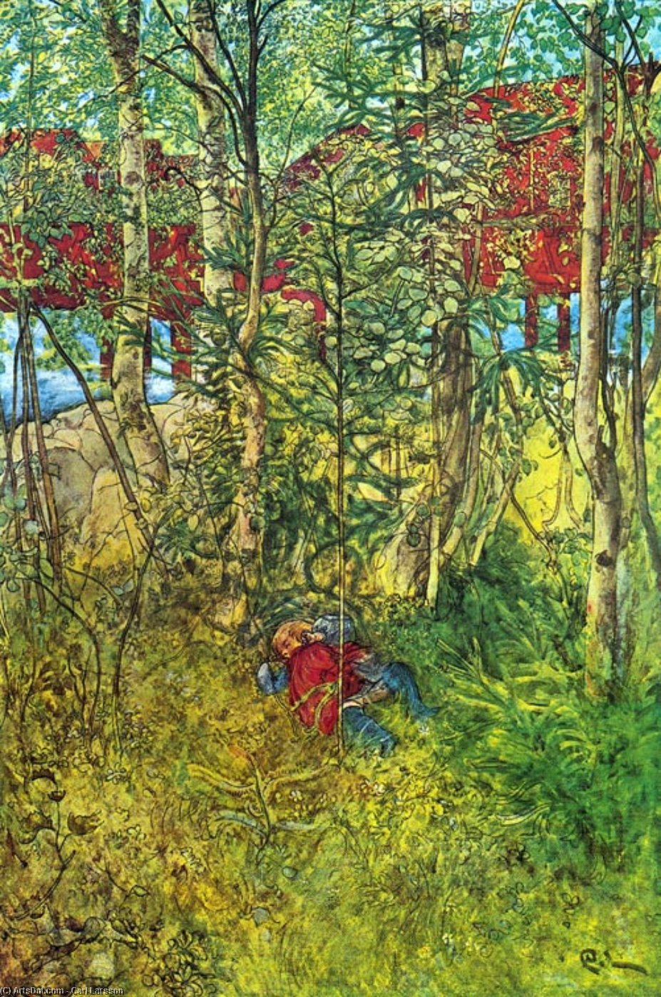 Wikioo.org - The Encyclopedia of Fine Arts - Painting, Artwork by Carl Larsson - A Nap Outdoors