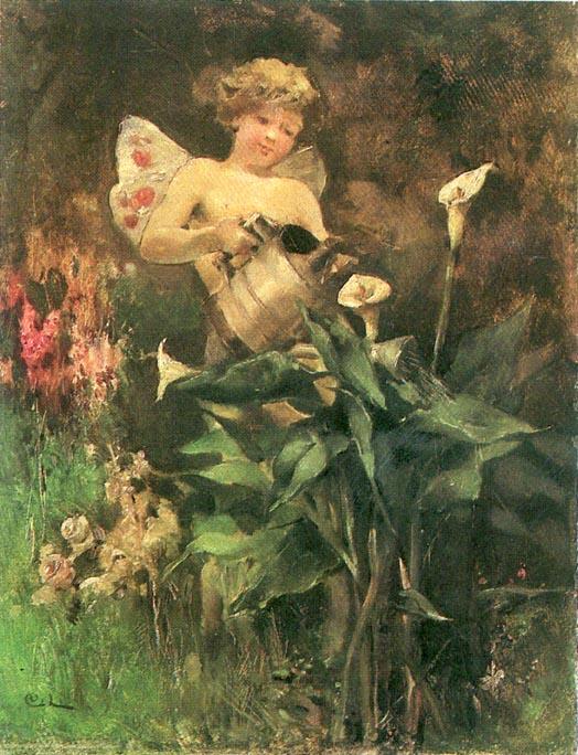 Wikioo.org - The Encyclopedia of Fine Arts - Painting, Artwork by Carl Larsson - Angel Watering Flowers
