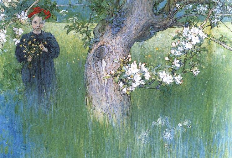 Wikioo.org - The Encyclopedia of Fine Arts - Painting, Artwork by Carl Larsson - Apple Tree In Blossom