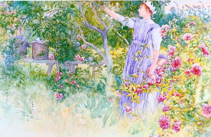 Wikioo.org - สารานุกรมวิจิตรศิลป์ - จิตรกรรม Carl Larsson - Beehives And Roses