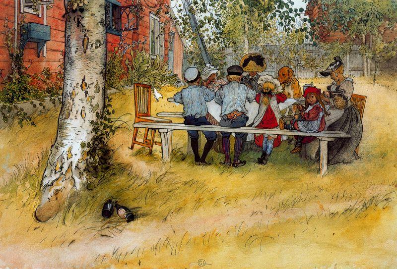 WikiOO.org – 美術百科全書 - 繪畫，作品 Carl Larsson - 早餐 下  的  大  桦木