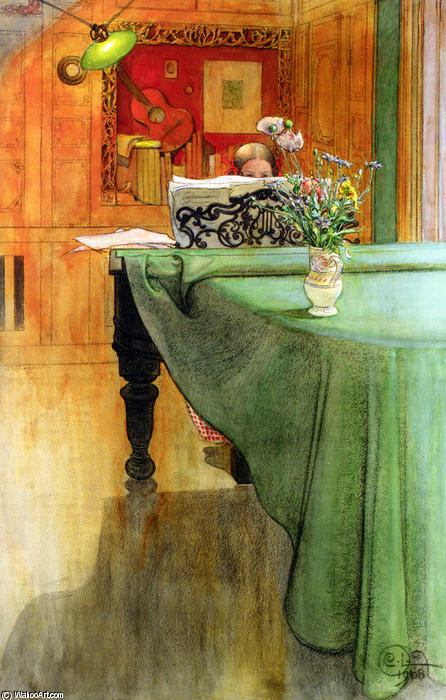 Wikioo.org - The Encyclopedia of Fine Arts - Painting, Artwork by Carl Larsson - Brita at the Piano