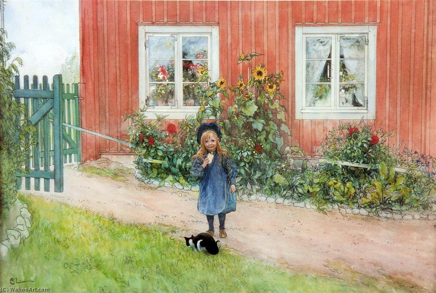 Wikioo.org - The Encyclopedia of Fine Arts - Painting, Artwork by Carl Larsson - Brita With A Cat And A Sandwich