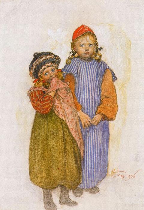 Wikioo.org - The Encyclopedia of Fine Arts - Painting, Artwork by Carl Larsson - Carpenter Helberg's girls