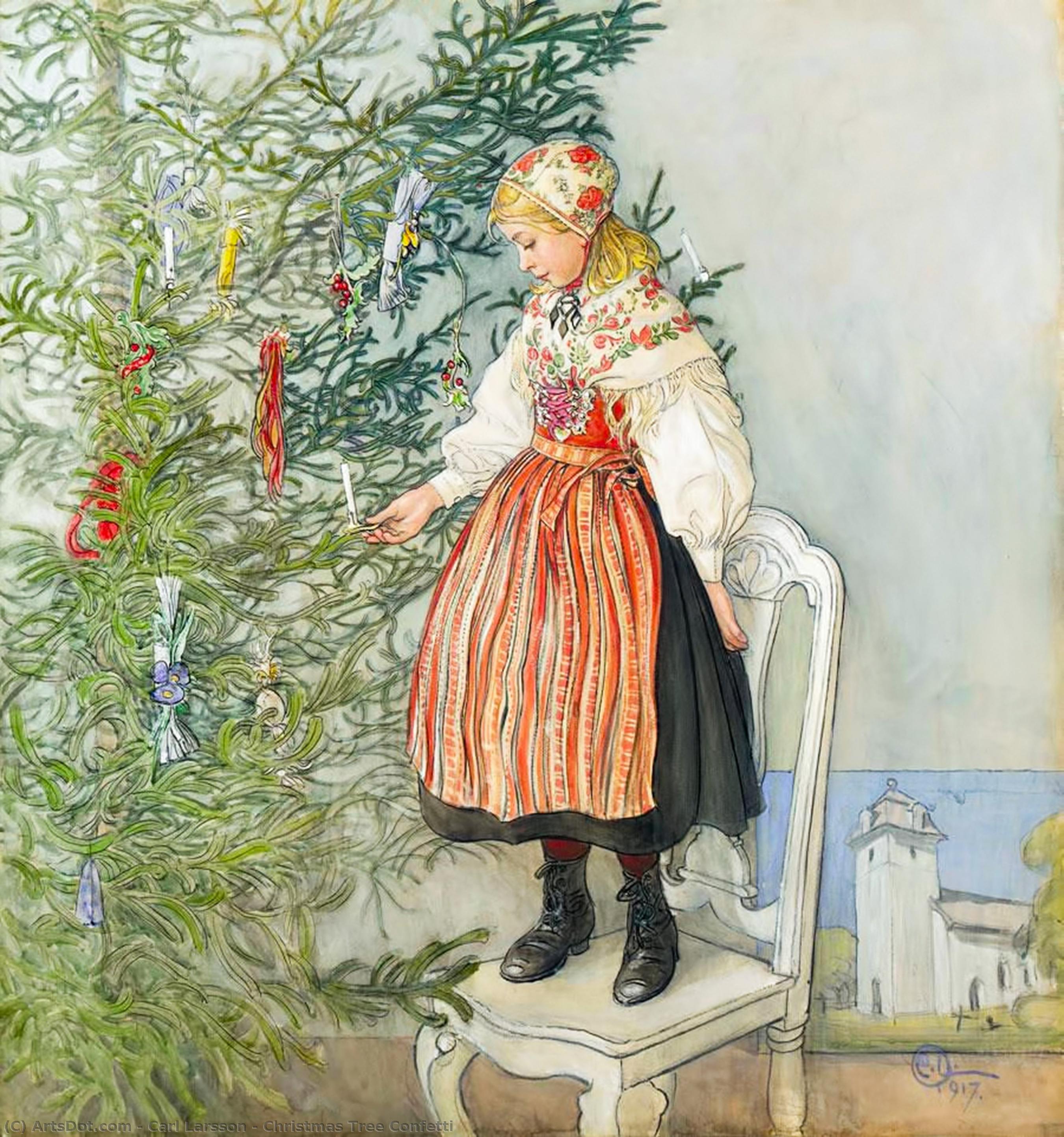 Wikioo.org - สารานุกรมวิจิตรศิลป์ - จิตรกรรม Carl Larsson - Christmas Tree Confetti