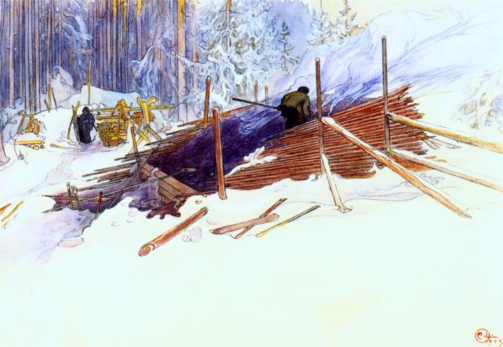 Wikioo.org - The Encyclopedia of Fine Arts - Painting, Artwork by Carl Larsson - Coal Kiln