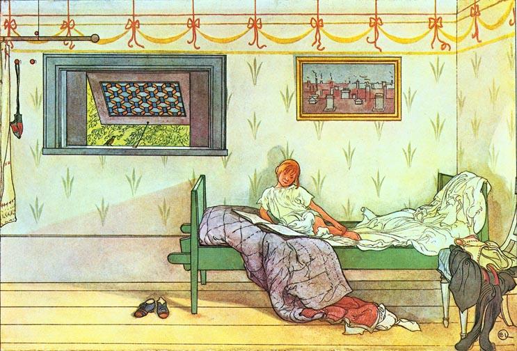 Wikioo.org - The Encyclopedia of Fine Arts - Painting, Artwork by Carl Larsson - Cock a Doodle, Seven O'Clock
