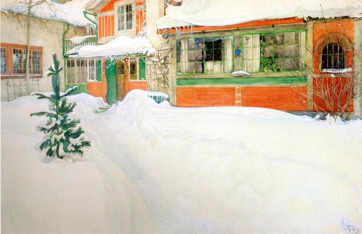 WikiOO.org - Encyclopedia of Fine Arts - Lukisan, Artwork Carl Larsson - Cottage In Snow