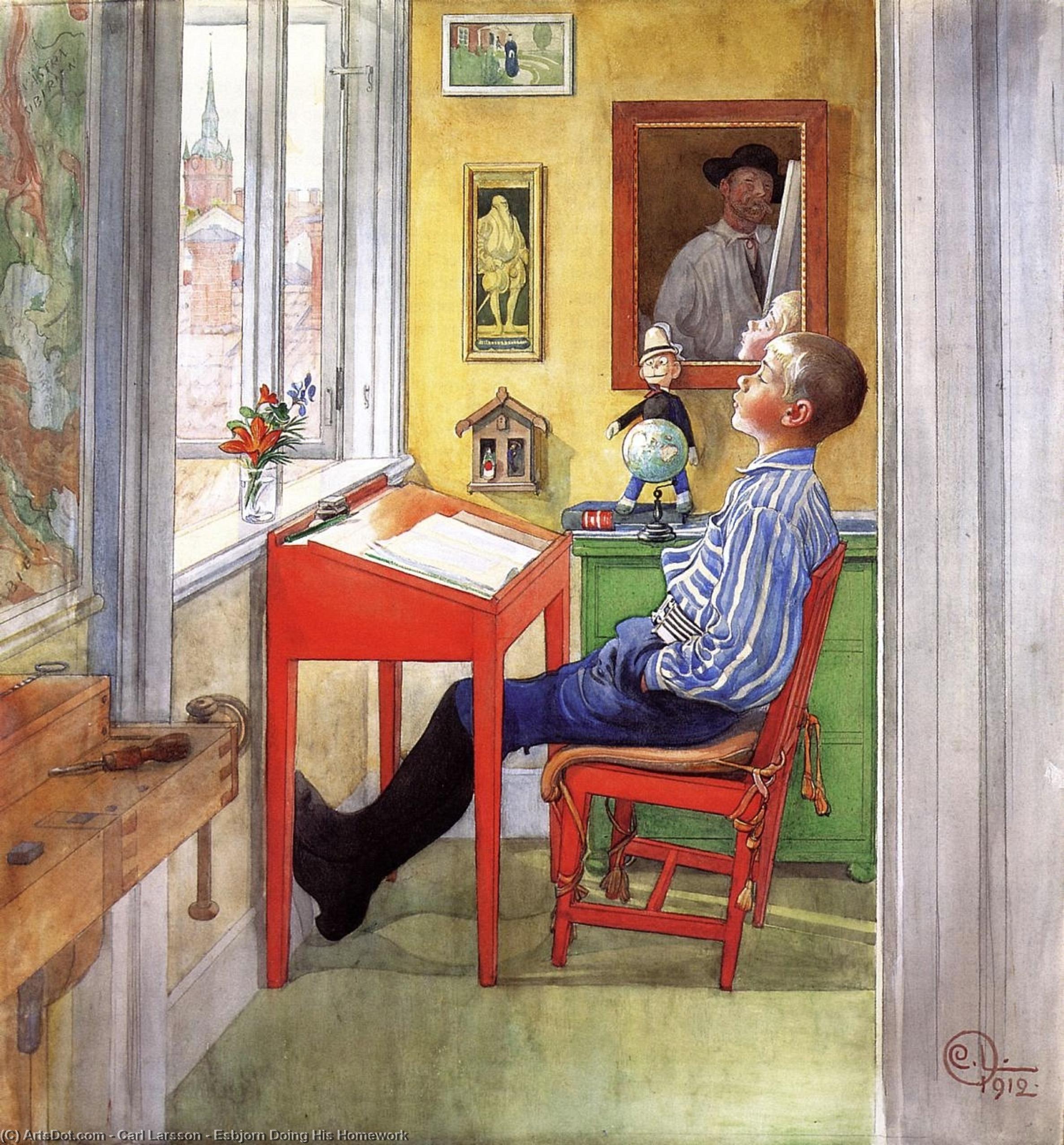 WikiOO.org - Enciclopedia of Fine Arts - Pictura, lucrări de artă Carl Larsson - Esbjorn Doing His Homework