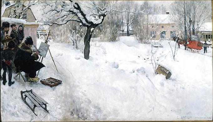 WikiOO.org - Encyclopedia of Fine Arts - Malba, Artwork Carl Larsson - Friluftsmålaren. Vintermotiv från Åsögatan