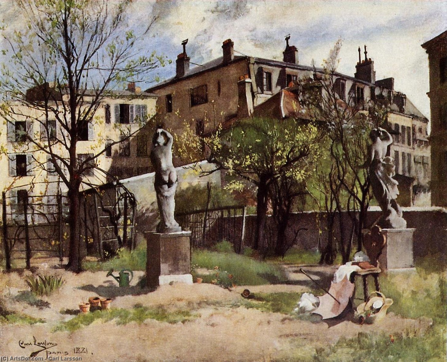 WikiOO.org - Εγκυκλοπαίδεια Καλών Τεχνών - Ζωγραφική, έργα τέχνης Carl Larsson - Garden with Sculptures