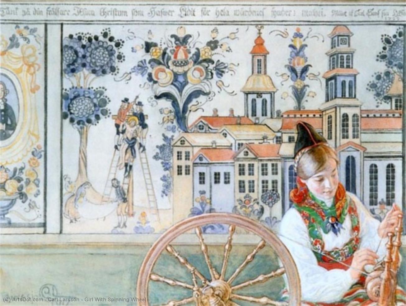 Wikioo.org - The Encyclopedia of Fine Arts - Painting, Artwork by Carl Larsson - Girl With Spinning Wheel