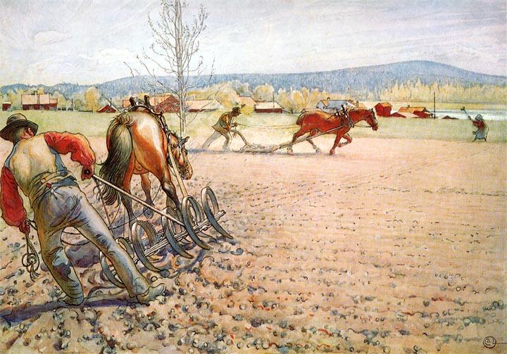 Wikioo.org - สารานุกรมวิจิตรศิลป์ - จิตรกรรม Carl Larsson - Harrowing The Field