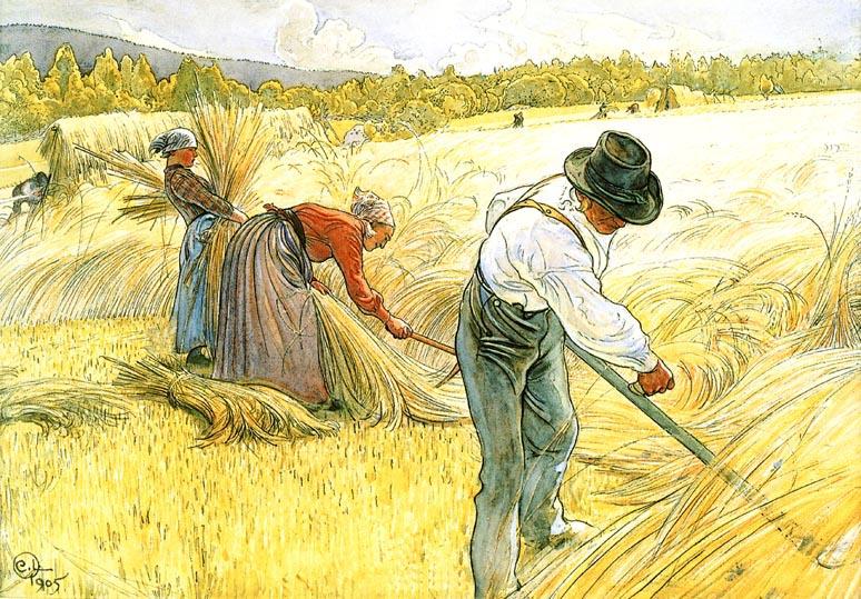 Wikioo.org - The Encyclopedia of Fine Arts - Painting, Artwork by Carl Larsson - Harvesting The Rye
