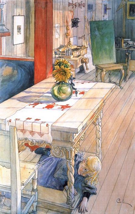 Wikioo.org - The Encyclopedia of Fine Arts - Painting, Artwork by Carl Larsson - Hide and Seek