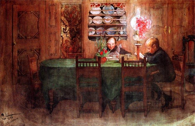 Wikioo.org – L'Enciclopedia delle Belle Arti - Pittura, Opere di Carl Larsson - Compiti A Casa