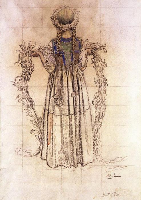 WikiOO.org - Enciklopedija dailės - Tapyba, meno kuriniai Carl Larsson - Jenny With Flower Girland