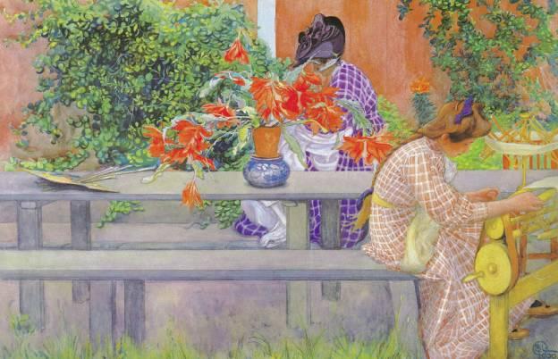 Wikioo.org - The Encyclopedia of Fine Arts - Painting, Artwork by Carl Larsson - Karin and Brita with cactus