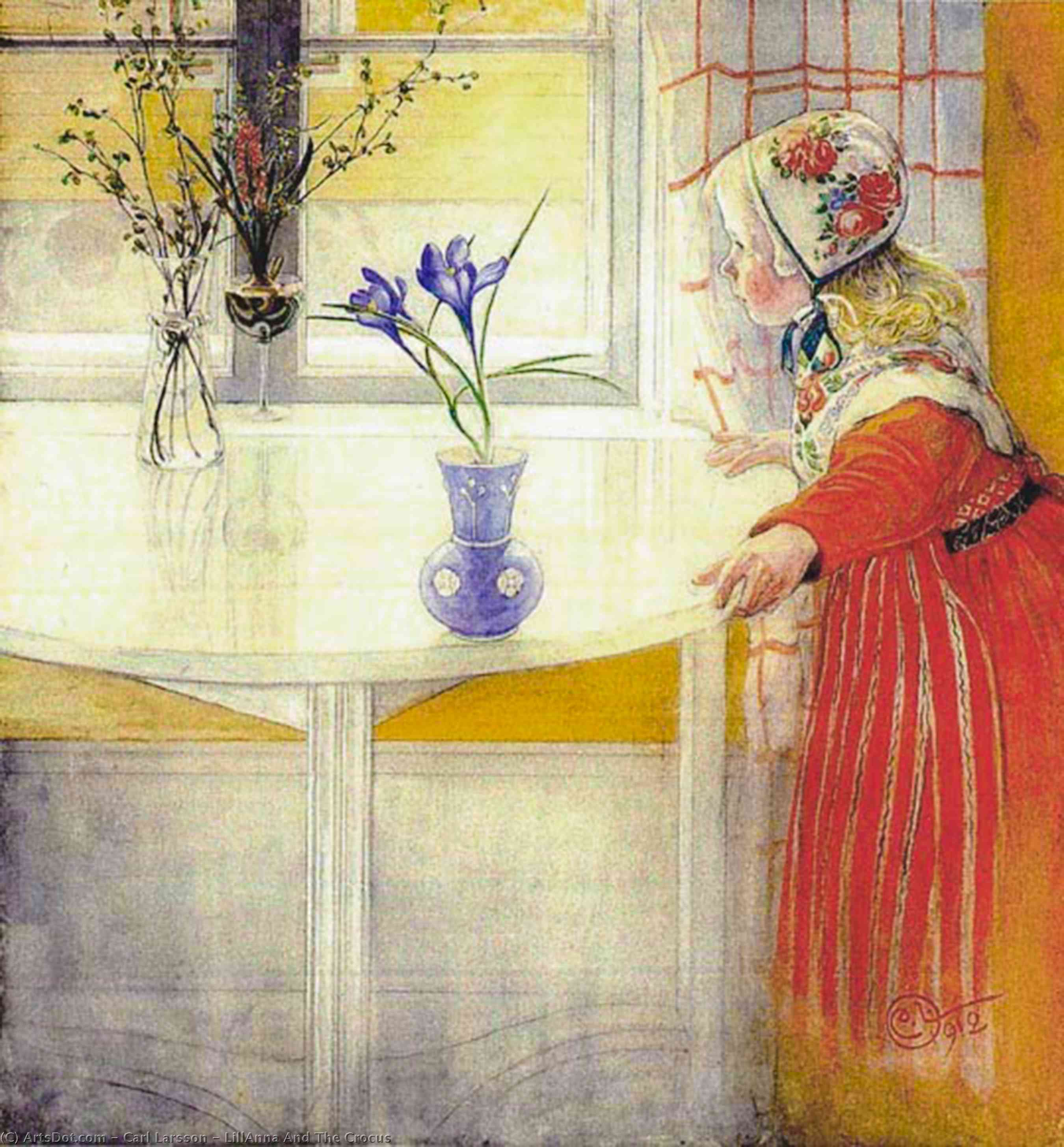 Wikioo.org - The Encyclopedia of Fine Arts - Painting, Artwork by Carl Larsson - LillAnna And The Crocus