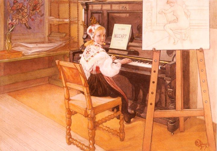 Wikioo.org – La Enciclopedia de las Bellas Artes - Pintura, Obras de arte de Carl Larsson - LillAnna Está Jugando Mozart