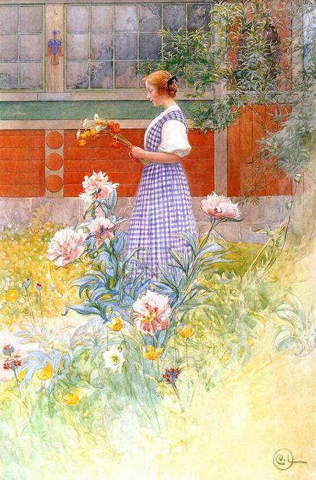 Wikioo.org - The Encyclopedia of Fine Arts - Painting, Artwork by Carl Larsson - Lisbeth And Peonies
