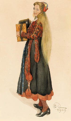 WikiOO.org - אנציקלופדיה לאמנויות יפות - ציור, יצירות אמנות Carl Larsson - Lisbeth playing the Accordion