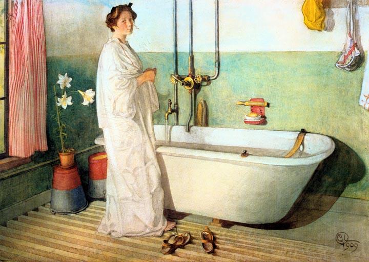 Wikioo.org - The Encyclopedia of Fine Arts - Painting, Artwork by Carl Larsson - Lisbeth Prepares A Bath