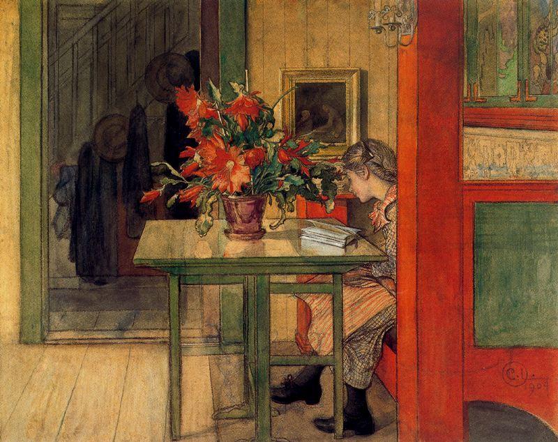Wikioo.org - The Encyclopedia of Fine Arts - Painting, Artwork by Carl Larsson - Lisbeth reading