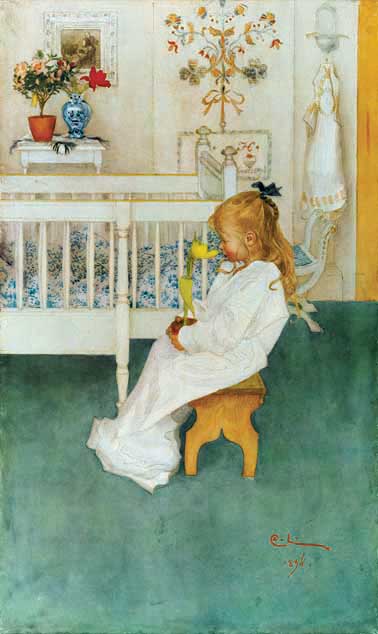 Wikioo.org - The Encyclopedia of Fine Arts - Painting, Artwork by Carl Larsson - Lisbeth With Yellow Tulip