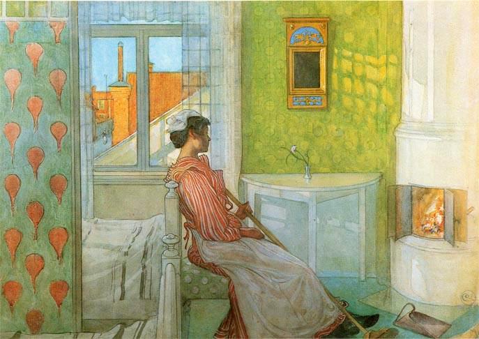 Wikioo.org - The Encyclopedia of Fine Arts - Painting, Artwork by Carl Larsson - Martina In Front Of The Fire