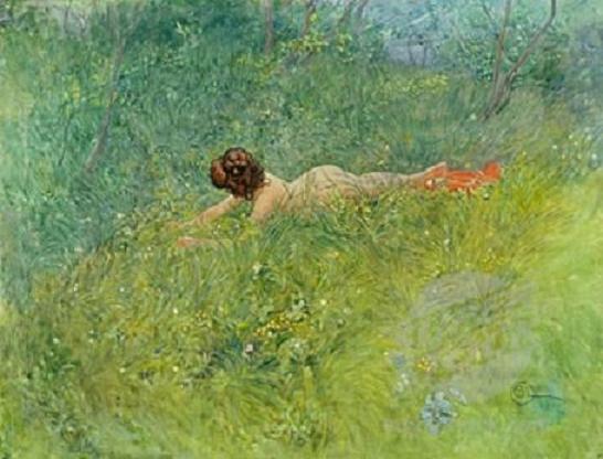 Wikioo.org - The Encyclopedia of Fine Arts - Painting, Artwork by Carl Larsson - On the Grass