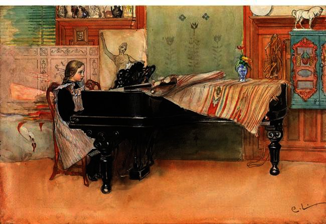 Wikioo.org - The Encyclopedia of Fine Arts - Painting, Artwork by Carl Larsson - PLAYING SCALES
