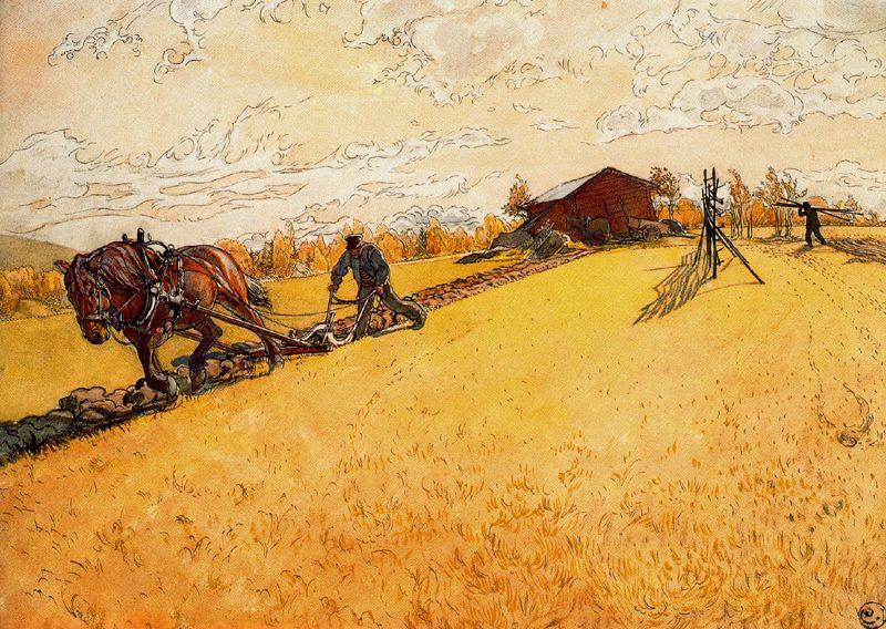 Wikioo.org - The Encyclopedia of Fine Arts - Painting, Artwork by Carl Larsson - Ploughing the field