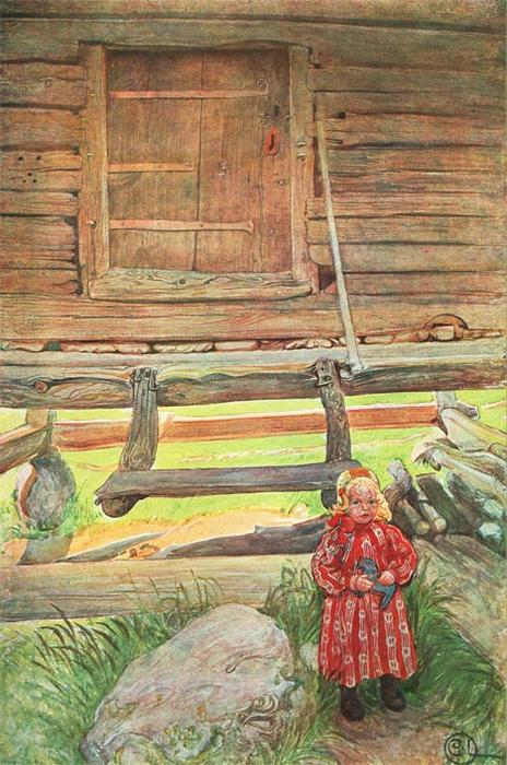 Wikioo.org - The Encyclopedia of Fine Arts - Painting, Artwork by Carl Larsson - Rättvik Girl By Wooden Storehouse