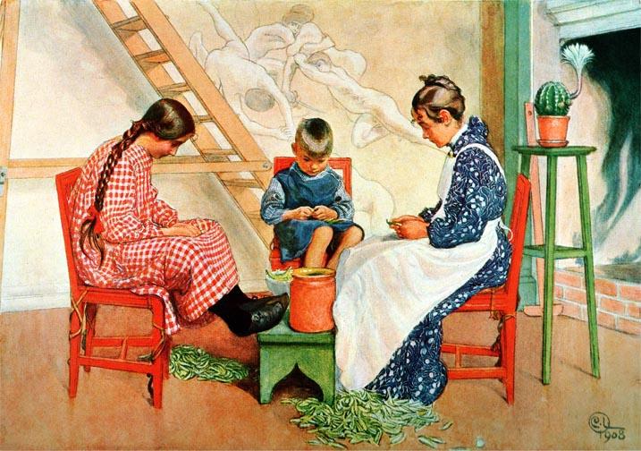 Wikioo.org - The Encyclopedia of Fine Arts - Painting, Artwork by Carl Larsson - Splitting Peas