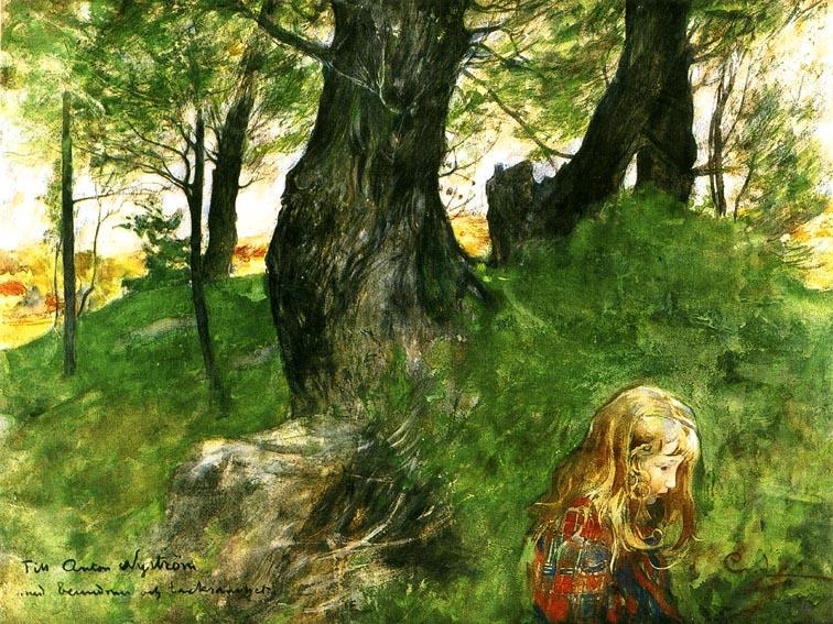 Wikioo.org - The Encyclopedia of Fine Arts - Painting, Artwork by Carl Larsson - Suzanne In The Woods