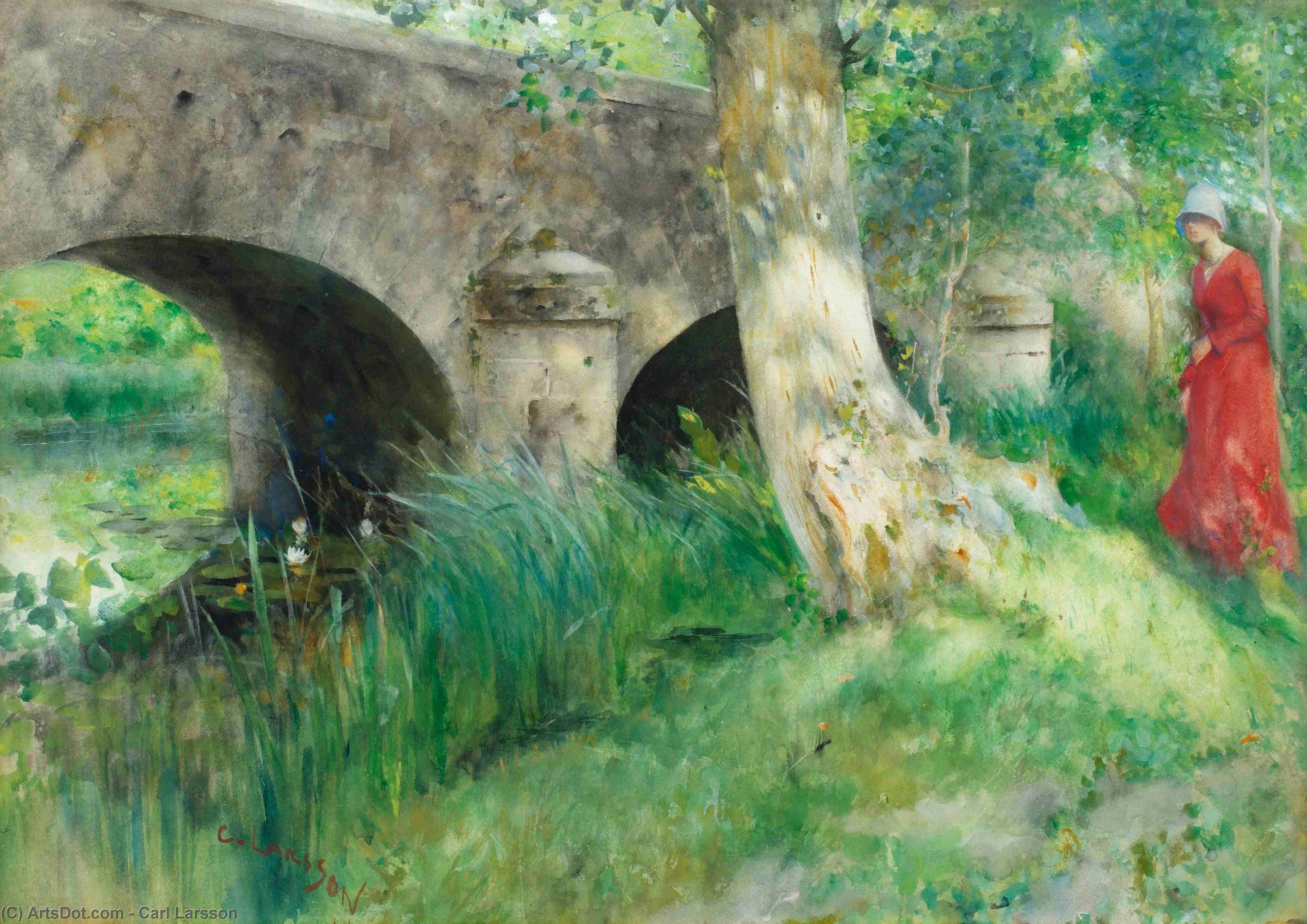 Wikioo.org - The Encyclopedia of Fine Arts - Painting, Artwork by Carl Larsson - The Bridge in Grez