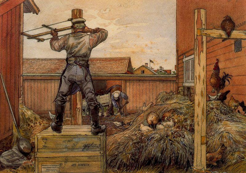 Wikioo.org - The Encyclopedia of Fine Arts - Painting, Artwork by Carl Larsson - The Manure Pile